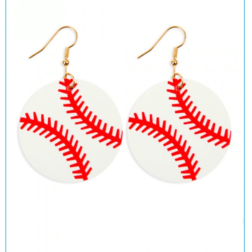 Baseball Sports Leather Round Drop Earrings
